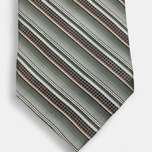 Joseph & Feiss Silk Tie Striped Repp Regimental Green Brown Formal Dress - Picture 1 of 7